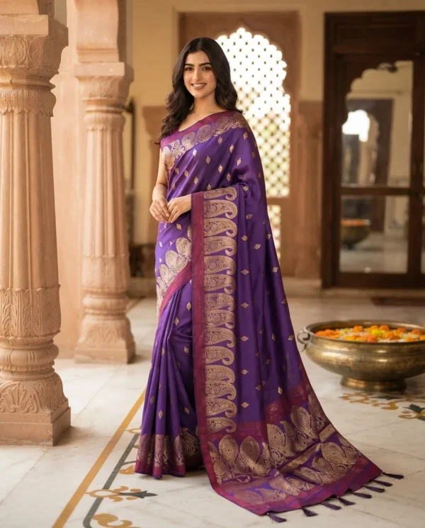 Elegant Zari Woven Silk Saree with Paisley & Floral Motifs